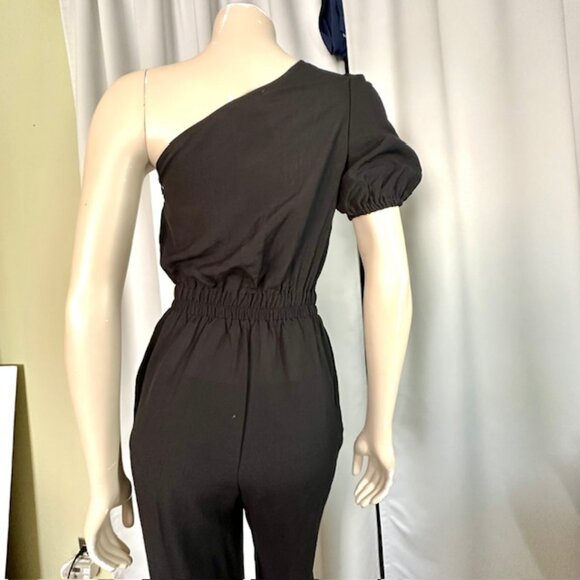 MVN The Label Women’s Black Wide Leg One-Shoulder Lancey Jumpsuit Size S / 4 - Picture 5 of 13